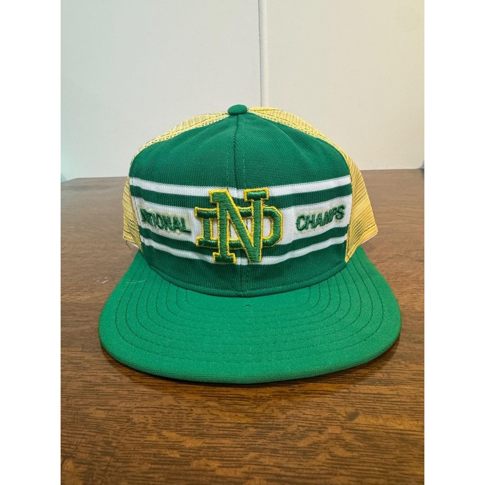 Vintage Notre Dame‎ Fighting Irish Hat Cap Snap Back Mens Large Green NCAA AJD